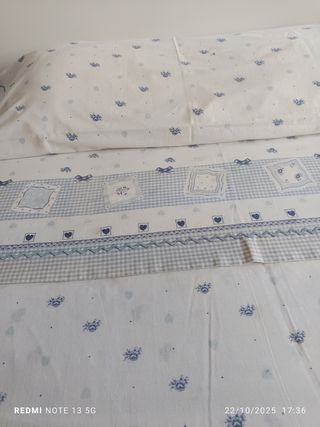 Juego Sábanas Cama 90cm Azul y Blanco