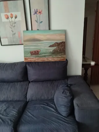 Cuadro acrílico paisaje marino con barca