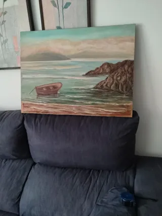 Cuadro acrílico paisaje marino con barca