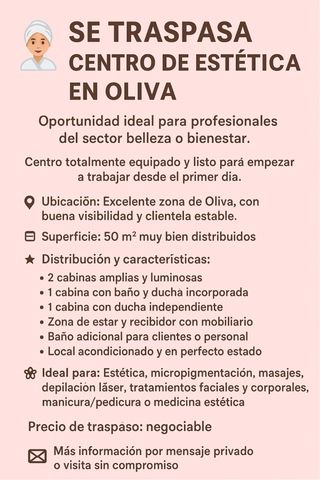 Traspaso Centro de Estética en Oliva