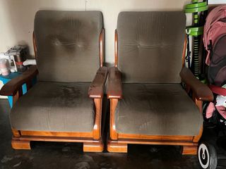 Sofá 3 plazas y 2 sillones madera y tela