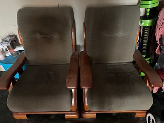 Sofá 3 plazas y 2 sillones madera y tela