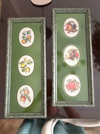 Pareja cuadros frutas ovalados