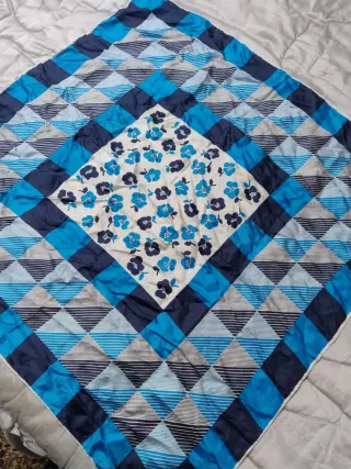 Foulard in seta blu e bianco vintage