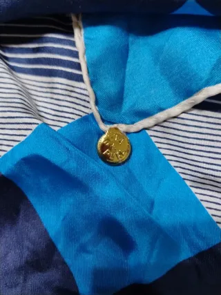 Foulard in seta blu e bianco vintage