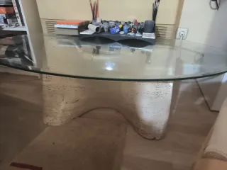 Mesa Comedor Cristal y Pie Mármol Travertino