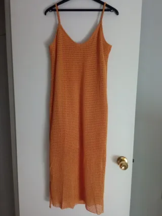 Vestido largo calado mostaza