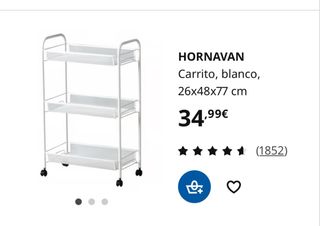 HORNAVAN Carrito Auxiliar Blanco IKEA con Ruedas