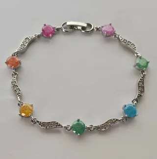 Pulsera chapada oro blanco con circonitas