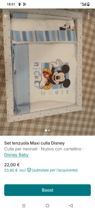 Set Lenzuola Maxi Culla Disney Mickey Mouse