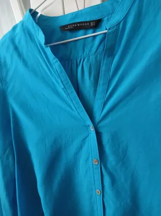 Blusa Zara Woman manga larga azul Talla M