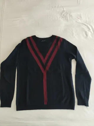 Jersey punto mujer azul y  granate