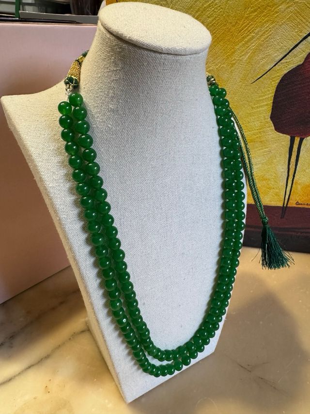 Collana Indiana a 2 fili in Agata Verde 
