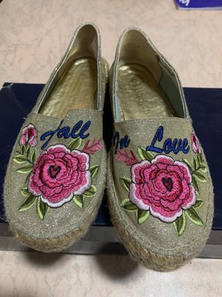 Espadrilles fall in love ricamate dorate brillanti