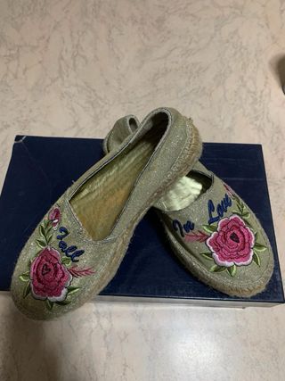 Espadrilles fall in love ricamate dorate brillanti