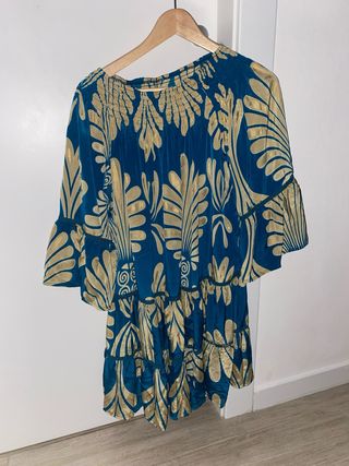 Vestito donna seta blu e oro