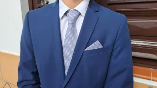 Corbata y pañuelo azul y blanco