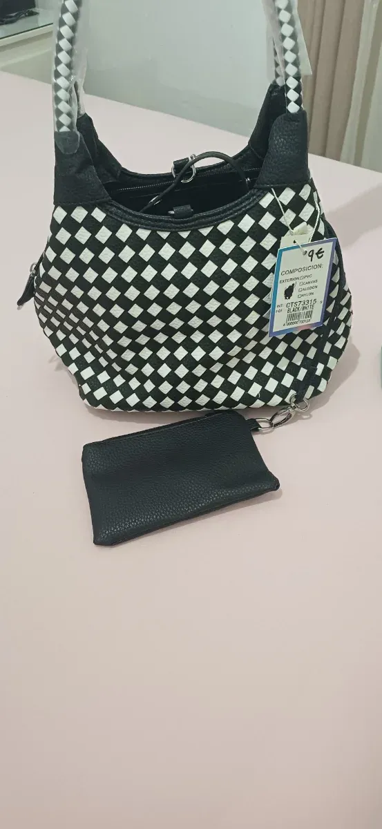 Bolso cuadros blanco y negro