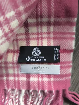 Conjunto bufanda y guantes lana rosa y hueso