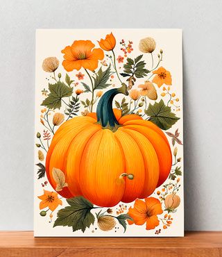 Autumn Pumpkin and Flowers Decorative Art Poster