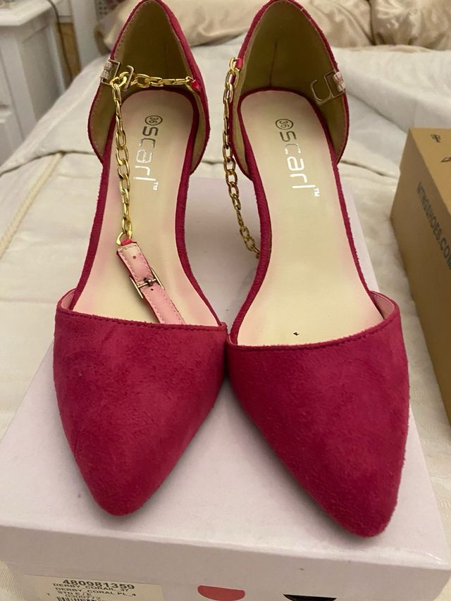 Zapatos tacón rosa cadena dorada T37