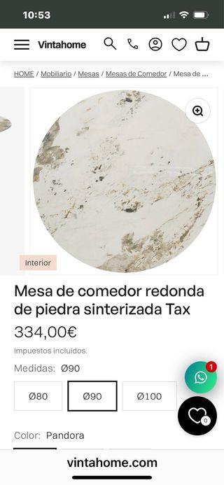 Mesa comedor piedra sinterizada Tax Ø90