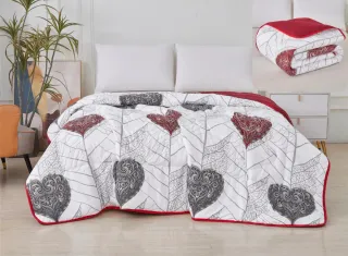 Edredón reversible corazón blanco/rojo