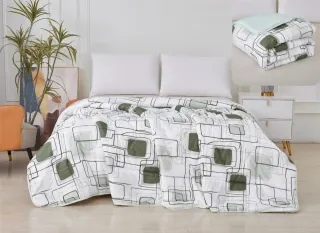 Edredón reversible 90cm verde y blanco