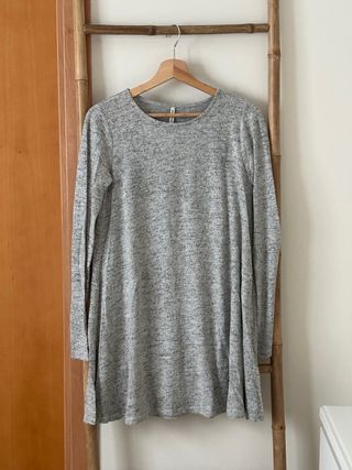Vestido gris punto manga larga