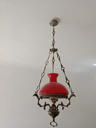 Lámpara Techo Vintage Roja Cristal Metal