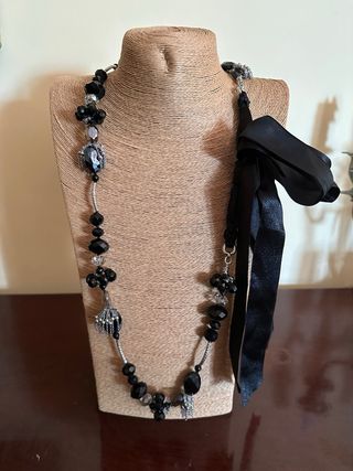 Collana Vetro Acciaio Raso Nero Argento