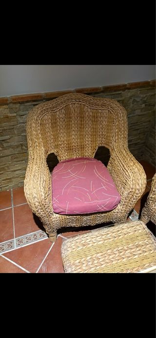 Conjunto sofás terraza mimbre y tela