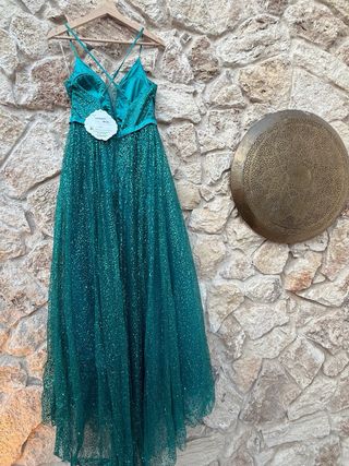 Vestido de fiesta verde brillante, vestido princes