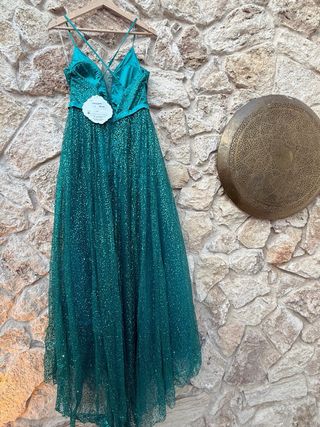 Vestido de fiesta verde brillante, vestido princes