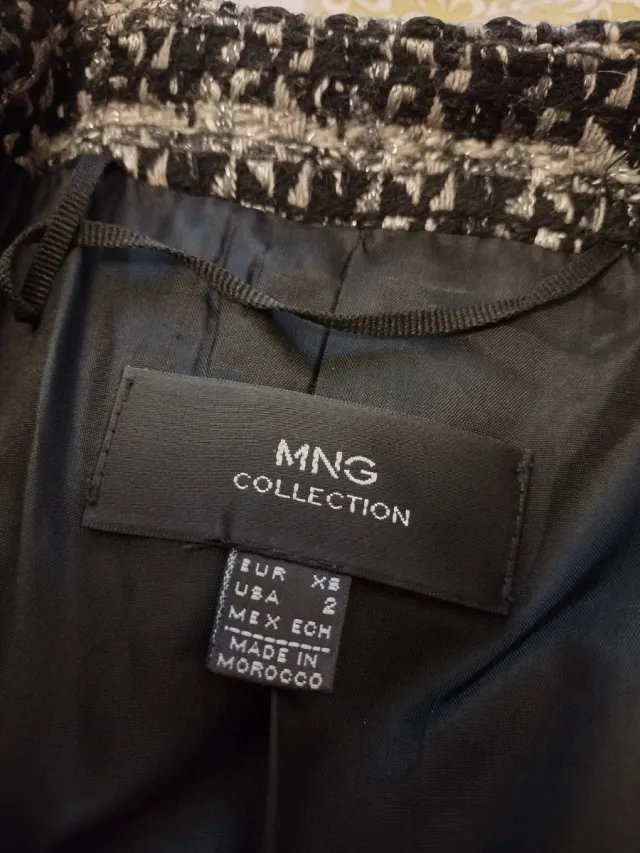 Chaqueta Tweed Mango Negra y Plateada