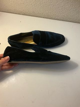 Zapatos de terciopelo azul mujer
