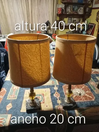 2 Lámparas Sobremesa Antiguas Tela Piedra