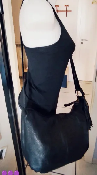Borsa Artigianale Vera Pelle Nera