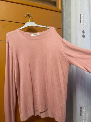 Pull&Bear Camiseta Rosa Manga Larga Talla M