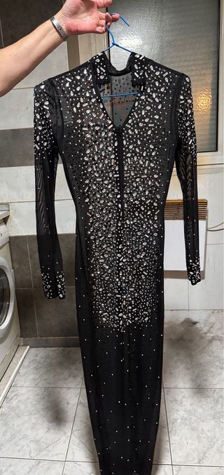 Vestido largo boda gitana negro y plata