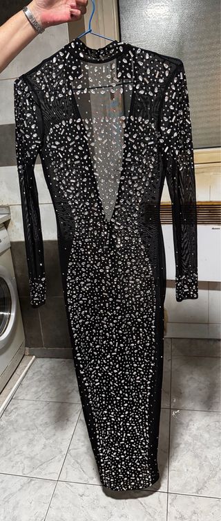 Vestido largo boda gitana negro y plata