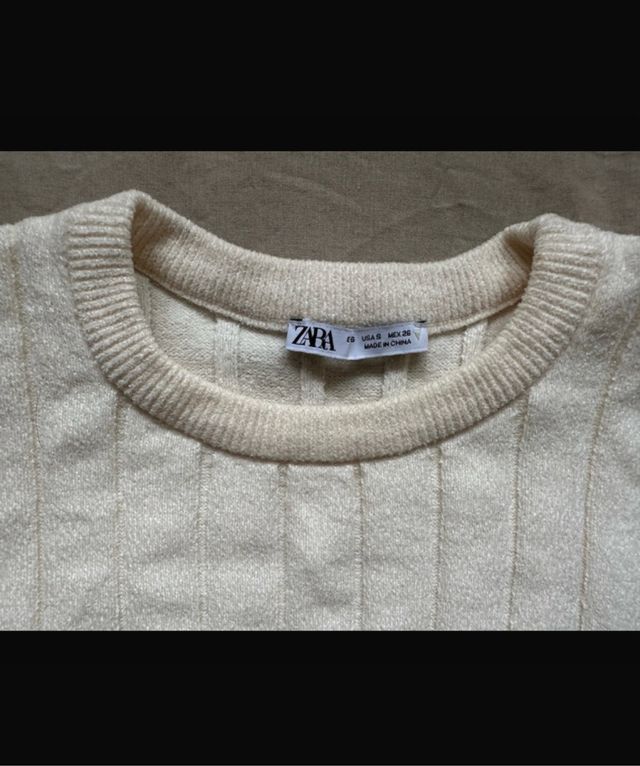 Top Zara manga corta beige talla S