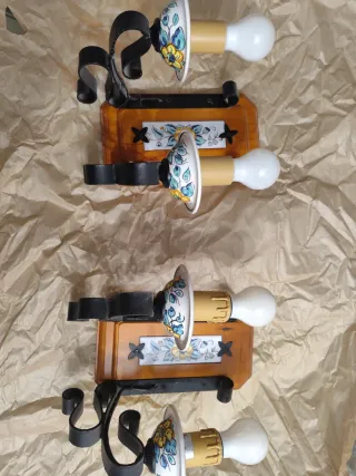 2 lampade da parete Lampada in ceramica e legno
