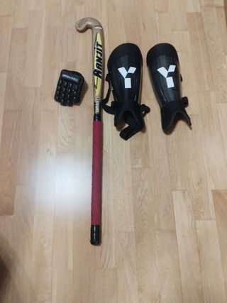Palo, guante y espinilleras hockey junior