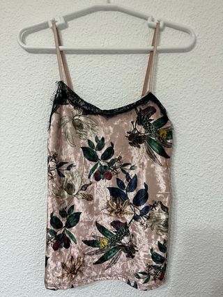 Top sin mangaVintage floral de tirantes con encaje