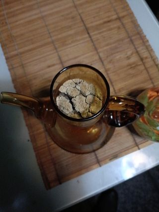 Aceitera de vidrio antigua + adorno de vidrio