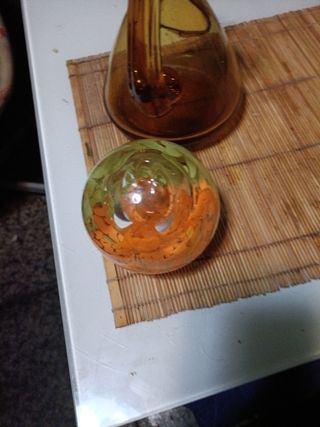 Aceitera de vidrio antigua + adorno de vidrio