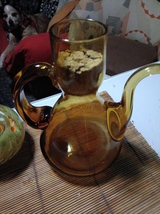 Aceitera de vidrio antigua + adorno de vidrio