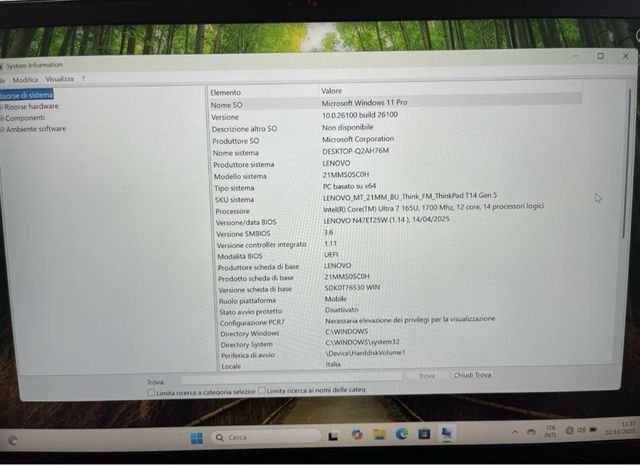 Lenovo T14 Gen5 Ultra 7 165U 32/256 WIN 11 PR GRNZ