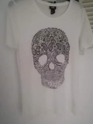 Camiseta H&M Blanca Talla M Calavera